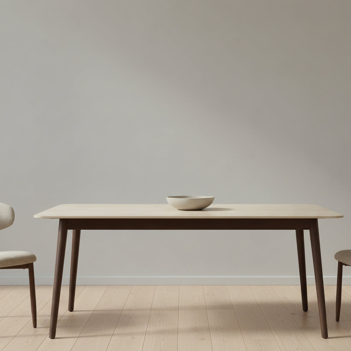 Milo 180cm Dining Table Sintered Stone Travertine Top Walnut