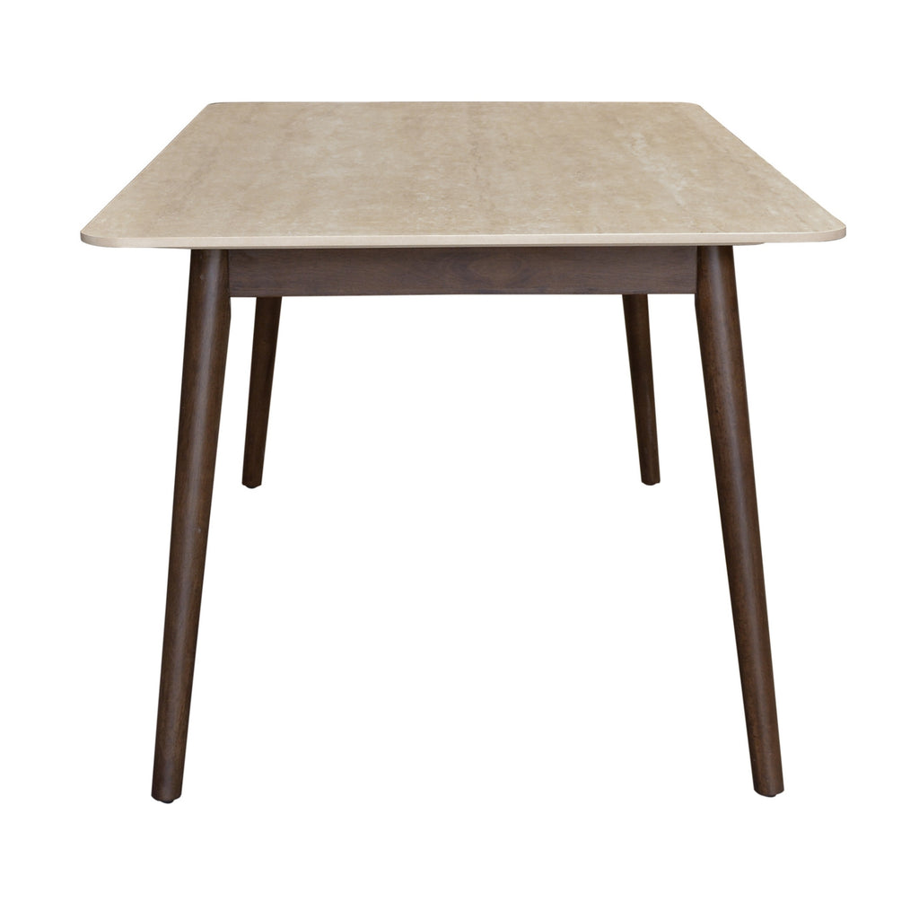 Milo 180cm Dining Table Sintered Stone Travertine Top Walnut