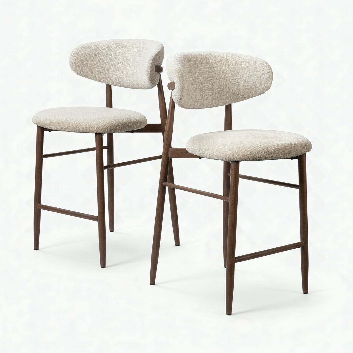 Milo 2pc Set Bar Chair Stool Fabric Seat Beige Walnut