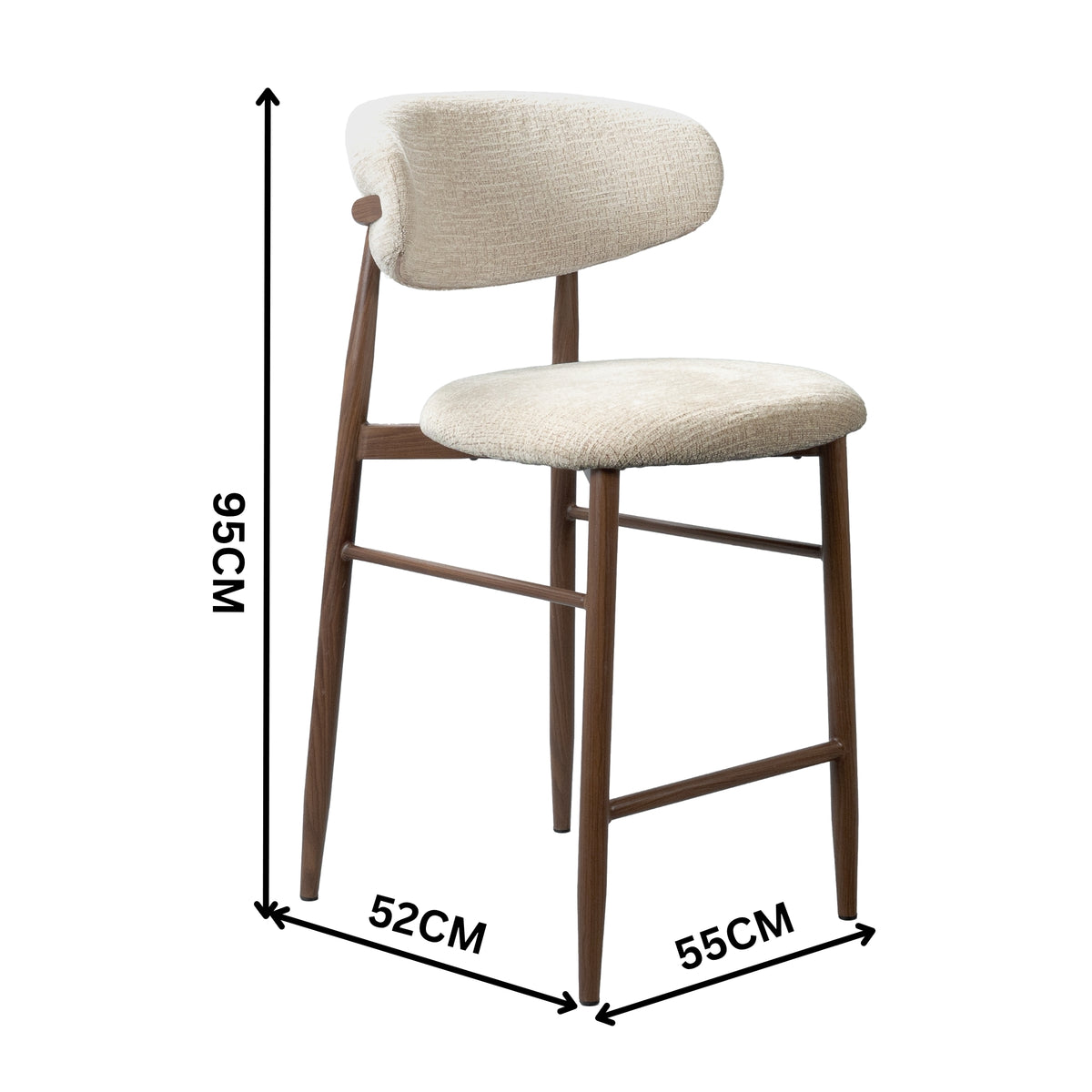 Milo 2pc Set Bar Chair Stool Fabric Seat Beige Walnut