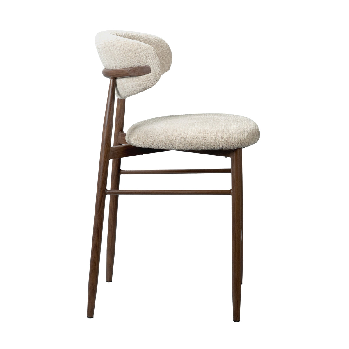 Milo 2pc Set Bar Chair Stool Fabric Seat Beige Walnut