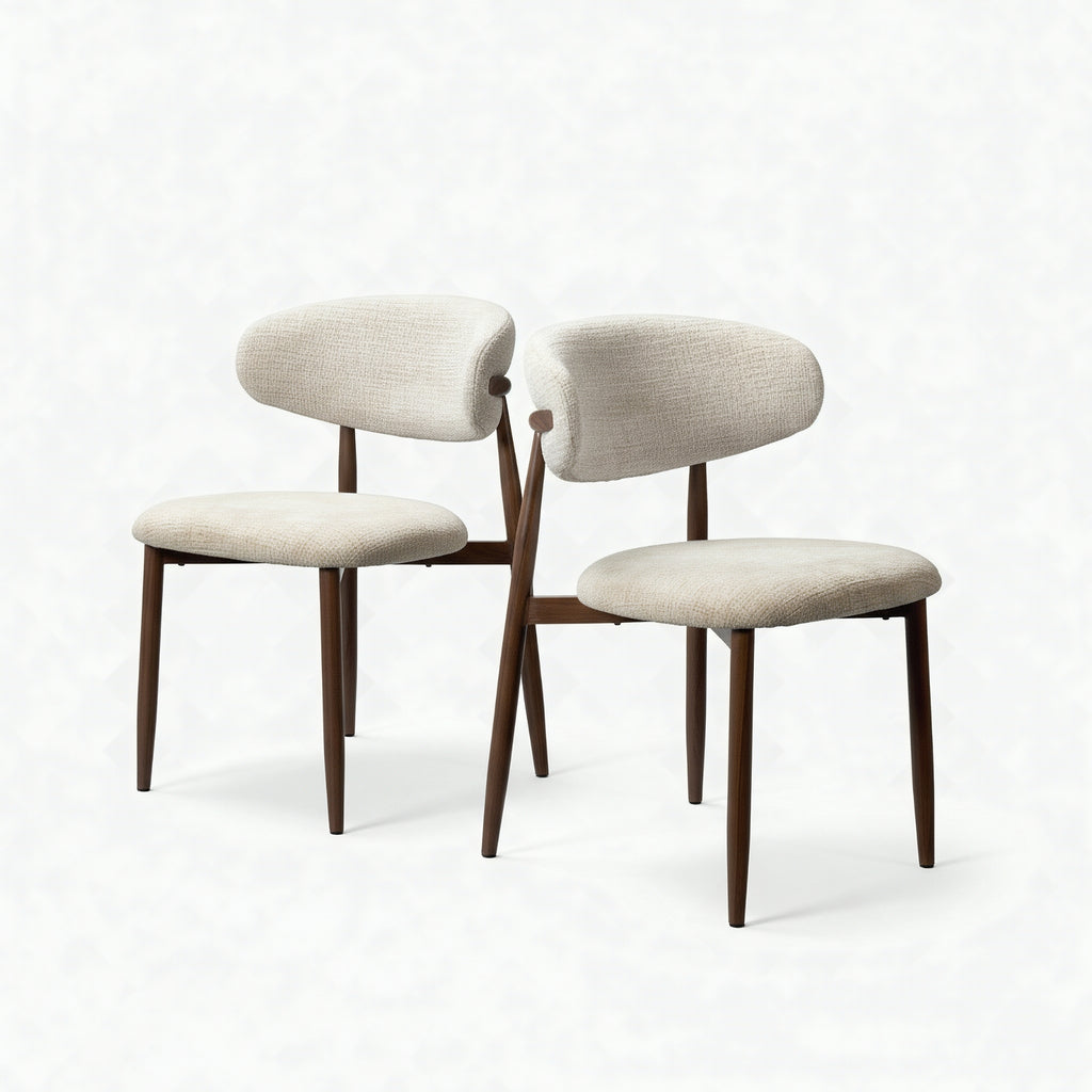 Milo 2pc Set Dining Chair Fabric Seat Beige Walnut