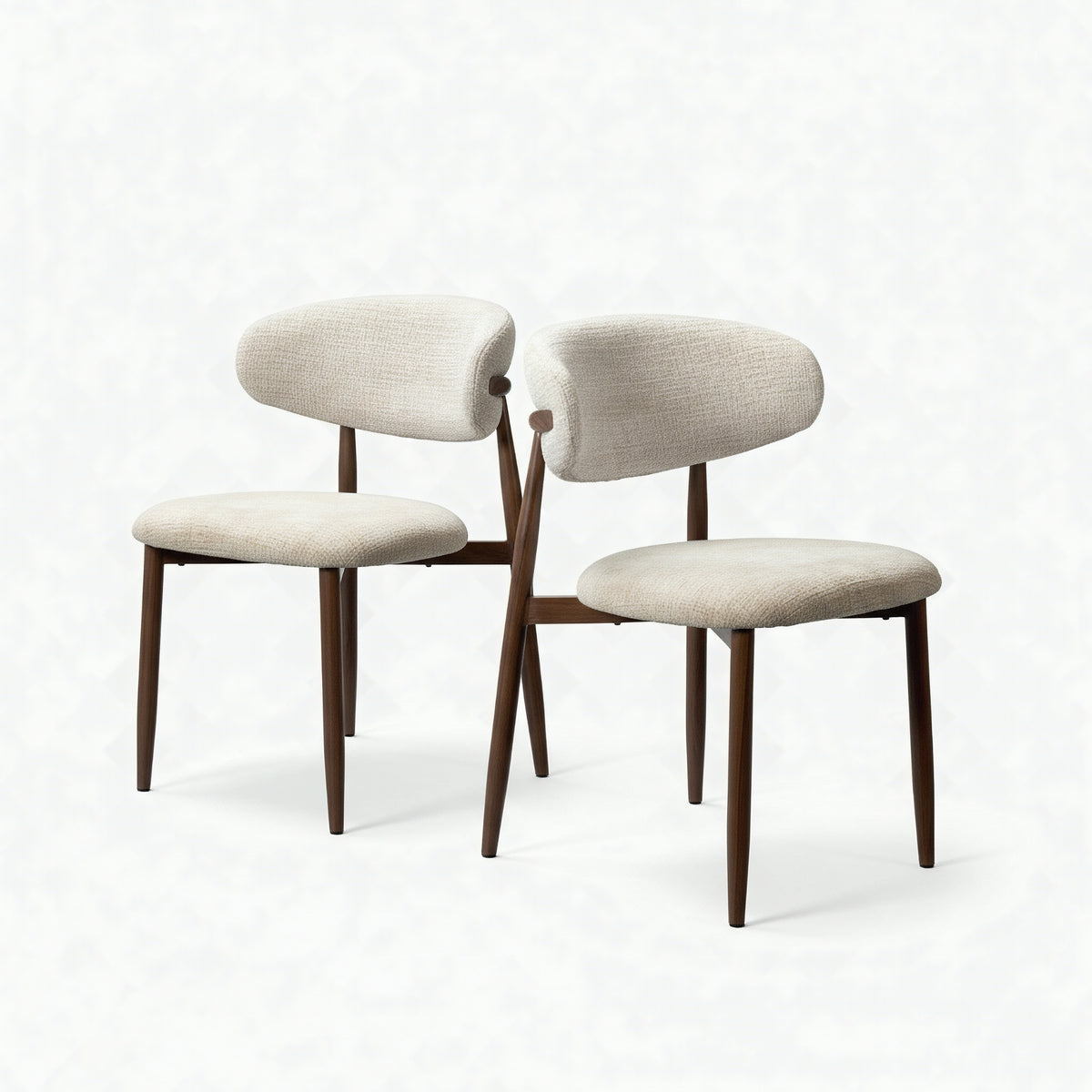 Milo 2pc Set Dining Chair Fabric Seat Beige Walnut