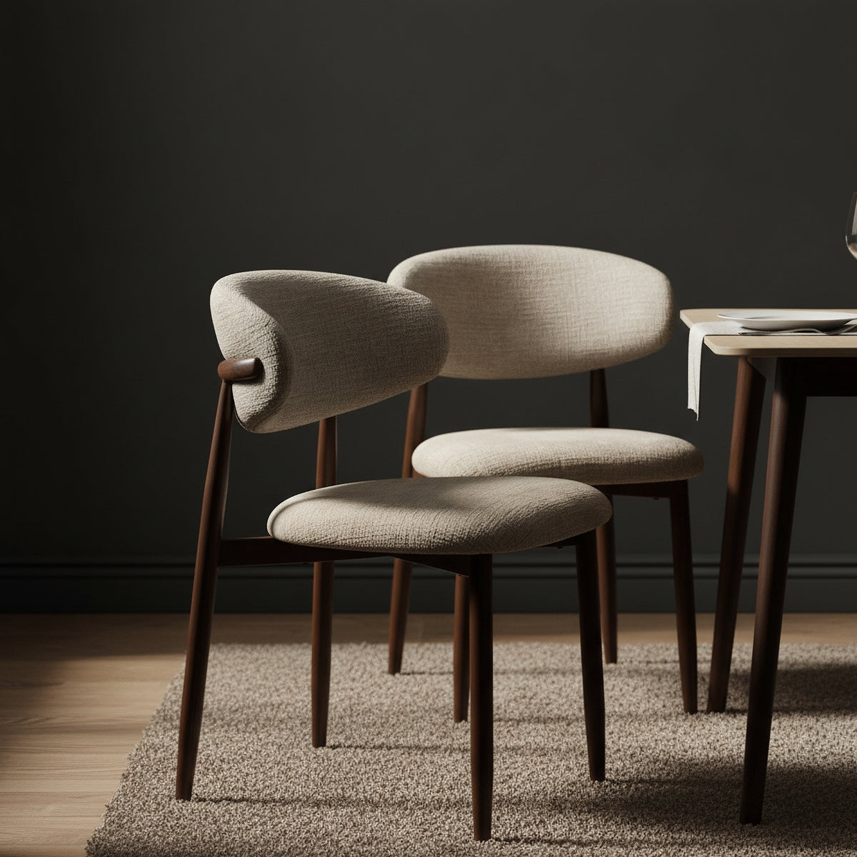 Milo 2pc Set Dining Chair Fabric Seat Beige Walnut