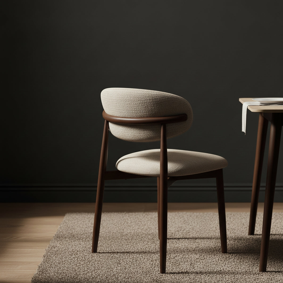 Milo 2pc Set Dining Chair Fabric Seat Beige Walnut