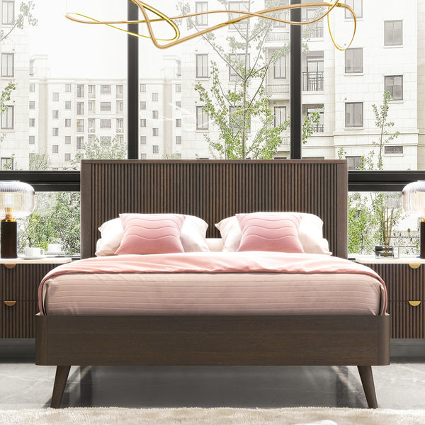 Milo 4pc Bedroom Set Queen Bed Frame Bedside Dresser Walnut