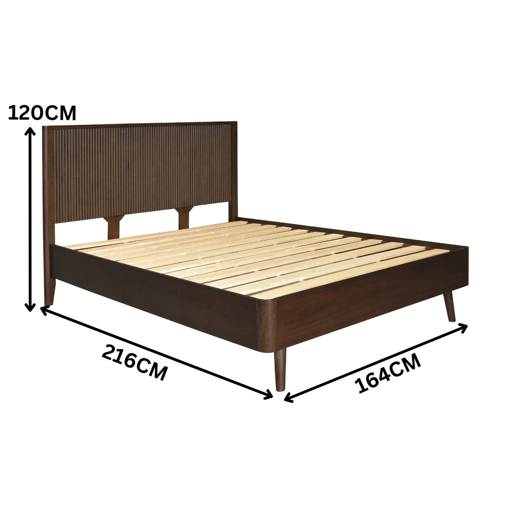 Milo 4pc Bedroom Set Queen Bed Frame Bedside Dresser Walnut