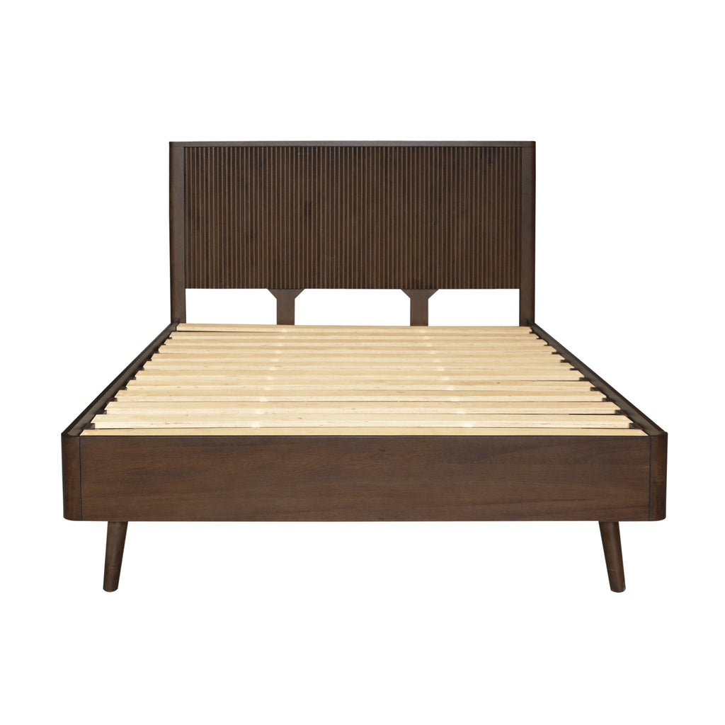Milo 4pc Bedroom Set Queen Bed Frame Bedside Tallboy Walnut