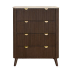 Milo 4pc Bedroom Set Queen Bed Frame Bedside Tallboy Walnut