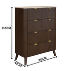 Milo 4pc Bedroom Set Queen Bed Frame Bedside Tallboy Walnut