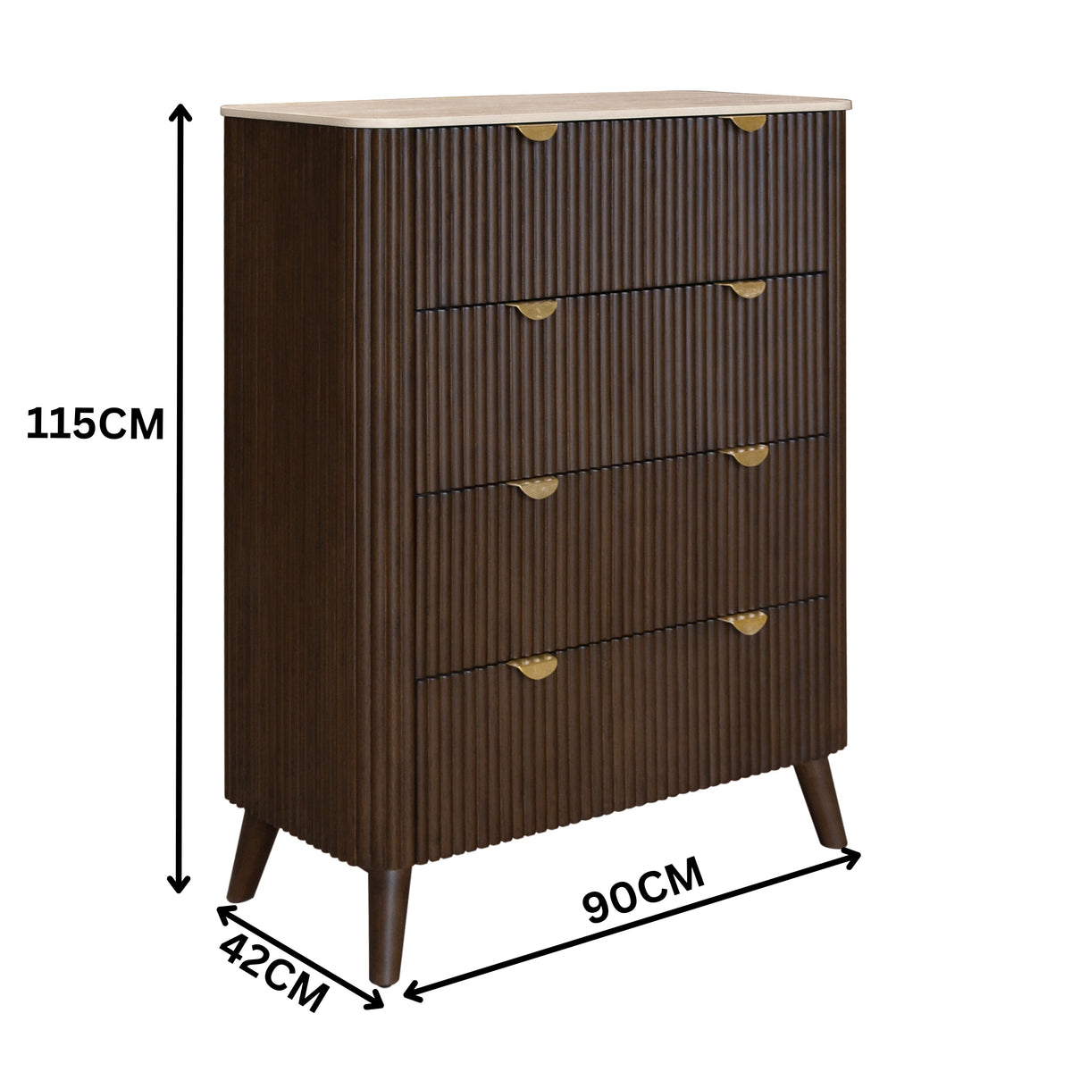 Milo 4pc Bedroom Set Queen Bed Frame Bedside Tallboy Walnut