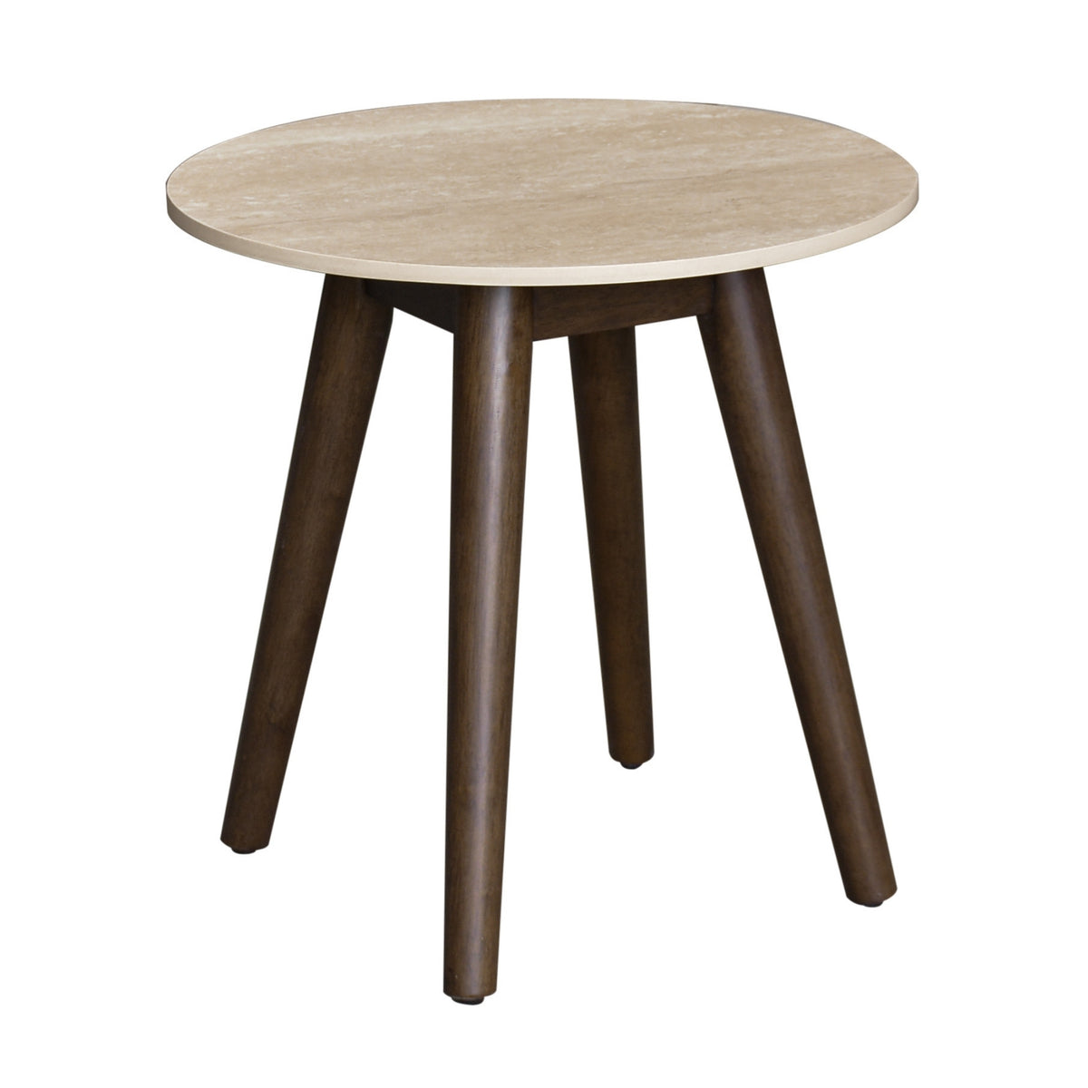 Milo 50cm Round Lamp Table Sintered Stone Travertine Top Walnut