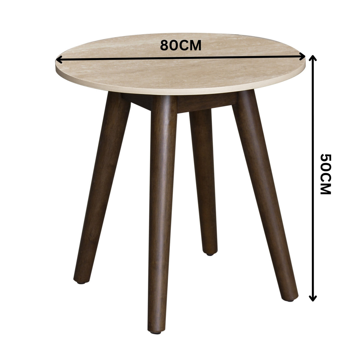 Milo 50cm Round Lamp Table Sintered Stone Travertine Top Walnut