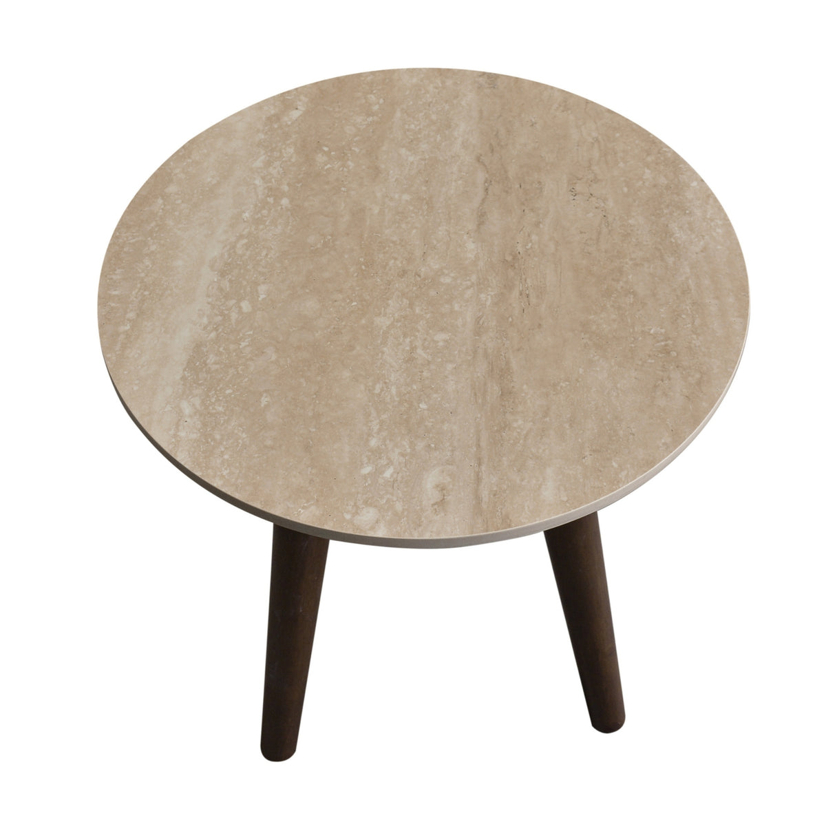 Milo 50cm Round Lamp Table Sintered Stone Travertine Top Walnut
