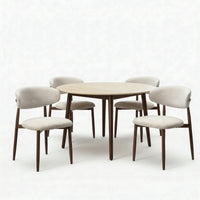 Milo 5pc Dining Set 120cm Round Table Sintered Stone Top Beige Chair Walnut