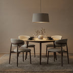 Milo 5pc Dining Set 120cm Round Table Sintered Stone Top Beige Chair Walnut