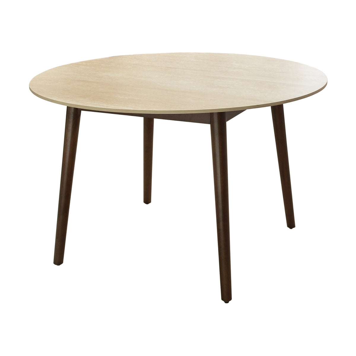 Milo 5pc Dining Set 120cm Round Table Sintered Stone Top Beige Chair Walnut