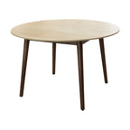 Milo 5pc Dining Set 120cm Round Table Sintered Stone Top Beige Chair Walnut