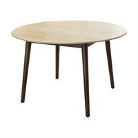 Milo 5pc Dining Set 120cm Round Table Sintered Stone Top Beige Chair Walnut