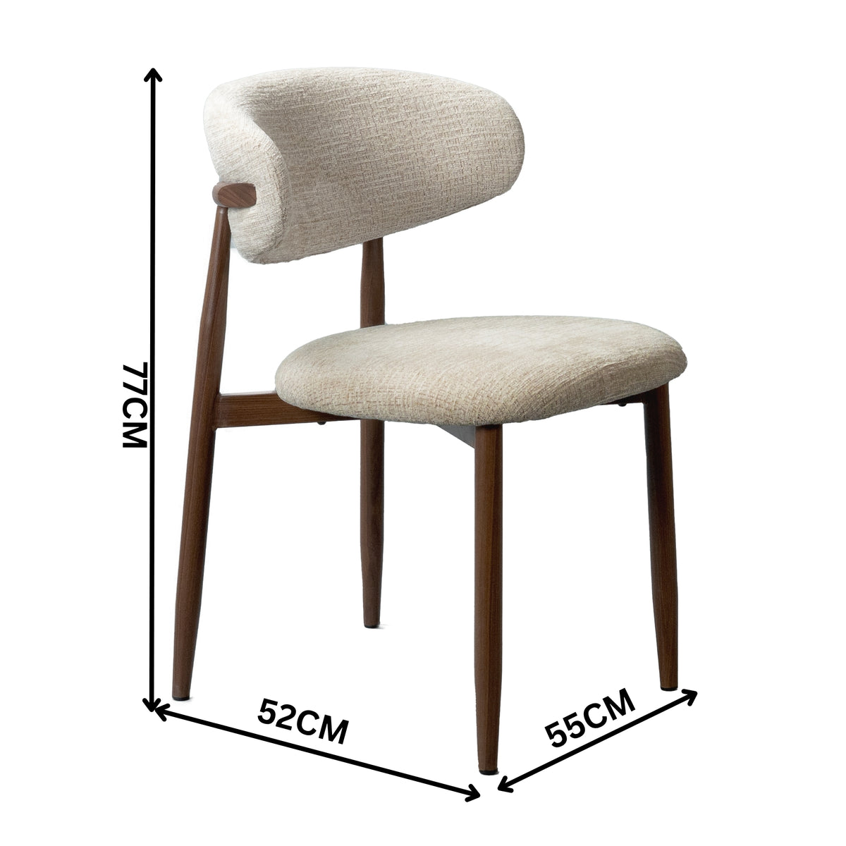Milo 5pc Dining Set 120cm Round Table Sintered Stone Top Beige Chair Walnut