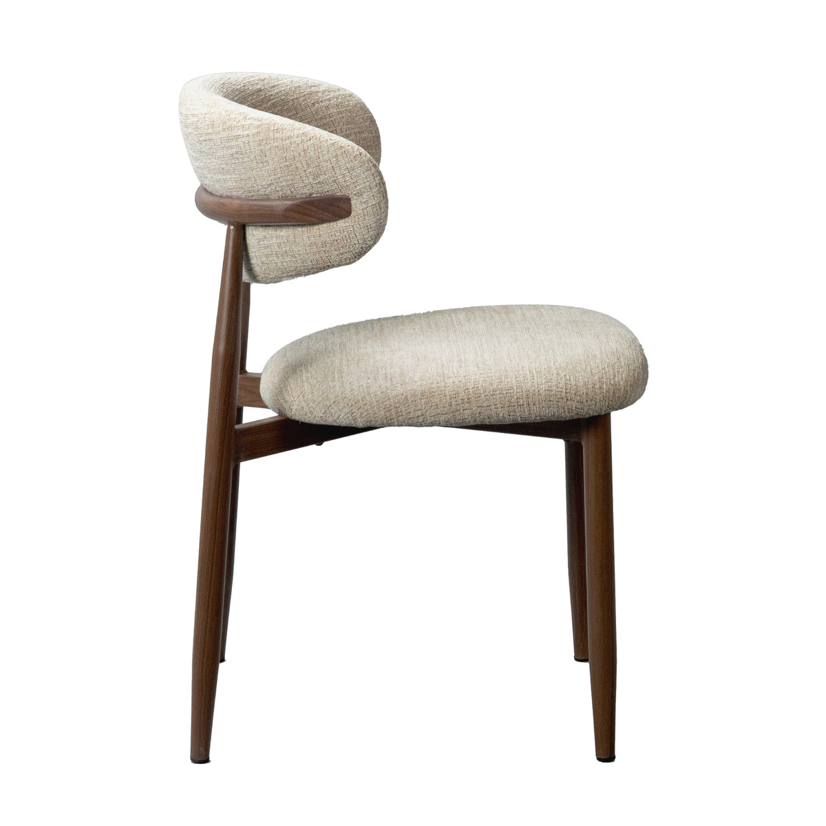 Milo 5pc Dining Set 120cm Round Table Sintered Stone Top Beige Chair Walnut