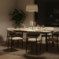 Milo 7pc Dining Set 180cm Table Sintered Stone Top Beige Chair Walnut