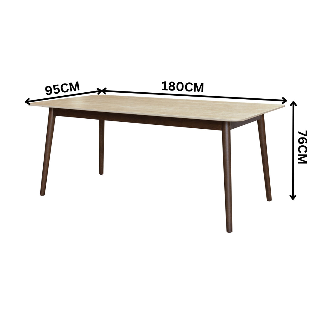 Milo 7pc Dining Set 180cm Table Sintered Stone Top Beige Chair Walnut