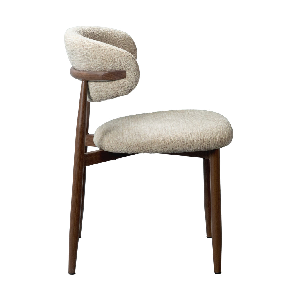 Milo 7pc Dining Set 180cm Table Sintered Stone Top Beige Chair Walnut