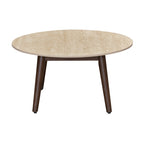 Milo 80cm Round Coffee Table Sintered Stone Travertine Top Walnut
