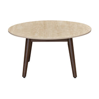 Milo 80cm Round Coffee Table Sintered Stone Travertine Top Walnut