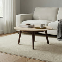 Milo 80cm Round Coffee Table Sintered Stone Travertine Top Walnut