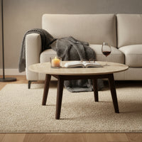 Milo 80cm Round Coffee Table Sintered Stone Travertine Top Walnut