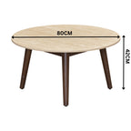 Milo 80cm Round Coffee Table Sintered Stone Travertine Top Walnut