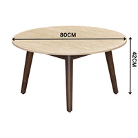 Milo 80cm Round Coffee Table Sintered Stone Travertine Top Walnut