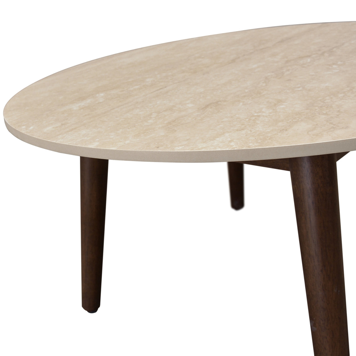 Milo 80cm Round Coffee Table Sintered Stone Travertine Top Walnut