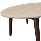Milo 80cm Round Coffee Table Sintered Stone Travertine Top Walnut