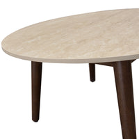 Milo 80cm Round Coffee Table Sintered Stone Travertine Top Walnut