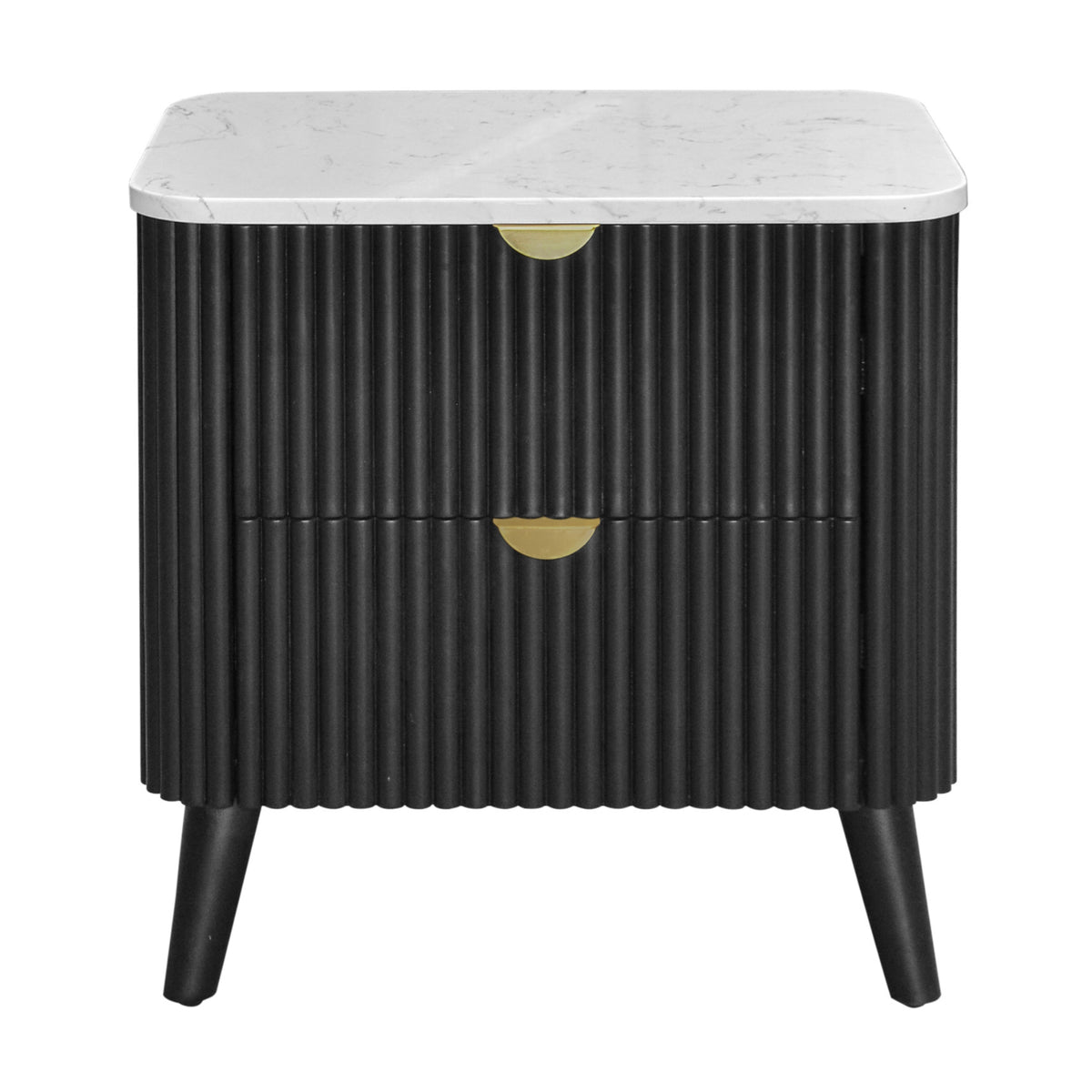 Milo Bedside Table 2 Drawer Sintered Stone Travertine Top Black