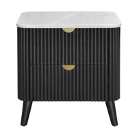 Milo Bedside Table 2 Drawer Sintered Stone Travertine Top Black