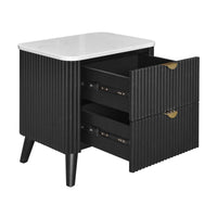 Milo Bedside Table 2 Drawer Sintered Stone Travertine Top Black