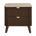 Milo Bedside Table 2 Drawer Sintered Stone Travertine Top Walnut