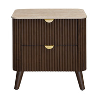 Milo Bedside Table 2 Drawer Sintered Stone Travertine Top Walnut