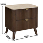 Milo Bedside Table 2 Drawer Sintered Stone Travertine Top Walnut