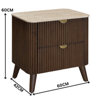 Milo Bedside Table 2 Drawer Sintered Stone Travertine Top Walnut