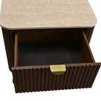 Milo Bedside Table 2 Drawer Sintered Stone Travertine Top Walnut