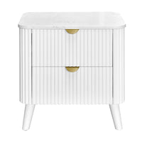 Milo Bedside Table 2 Drawer Sintered Stone Travertine Top White