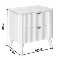 Milo Bedside Table 2 Drawer Sintered Stone Travertine Top White