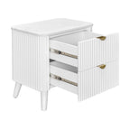 Milo Bedside Table 2 Drawer Sintered Stone Travertine Top White