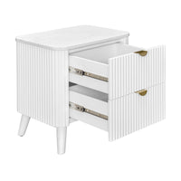 Milo Bedside Table 2 Drawer Sintered Stone Travertine Top White