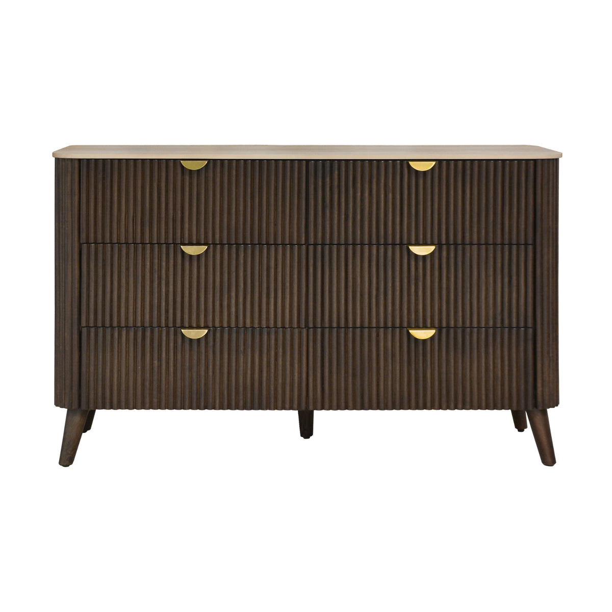 Milo Dresser 6 Drawer Sintered Stone Travertine Top Walnut